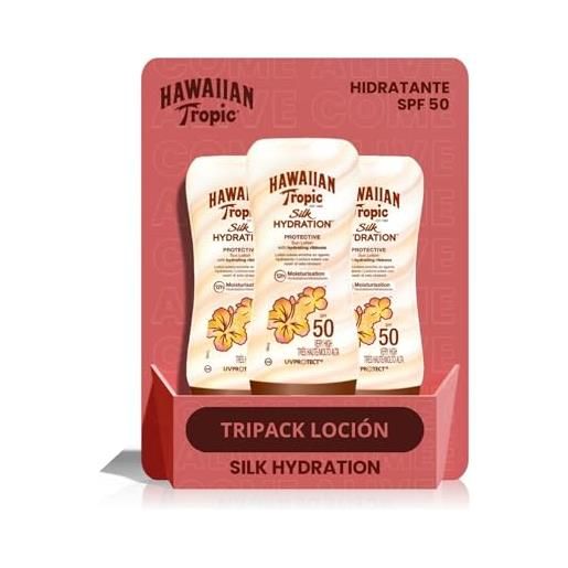 HAWAIIAN Tropic silk hydration protective - confezione da 3 lozione solare spf 50 con nastri di seta idratanti e impermeabili, formato 180 ml