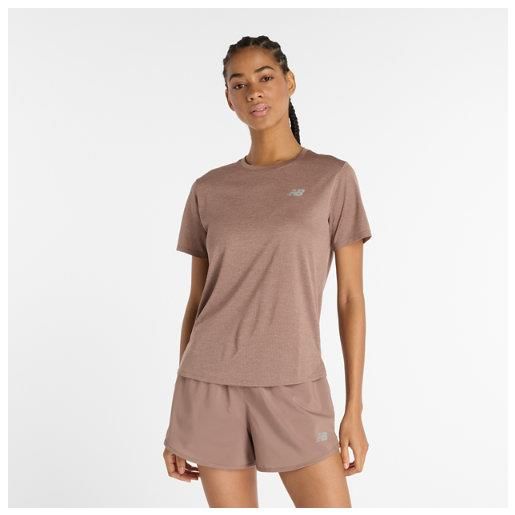 New Balance donna athletics t-shirt in verde, maglia di poliestere, taglia l