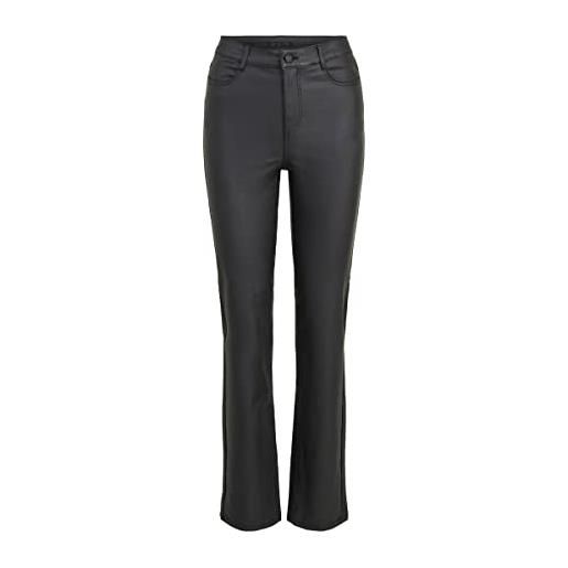 Vila vicommit, pantaloni dritti hw ecopelle, nero, xl donna