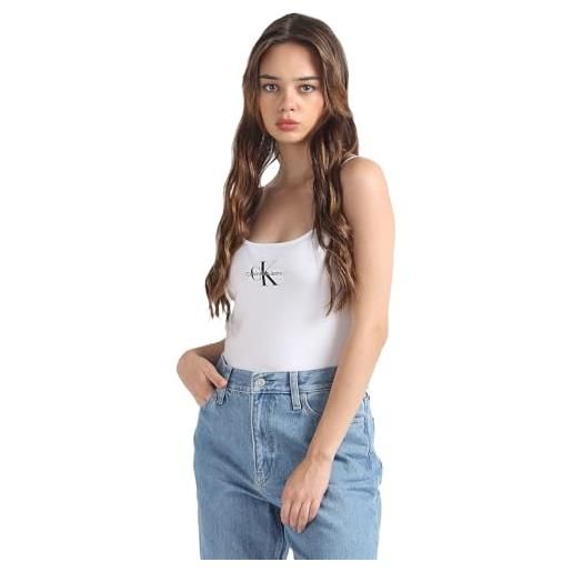 Calvin Klein canotte donna strappy tank top slim fit, bianco (bright white), xs