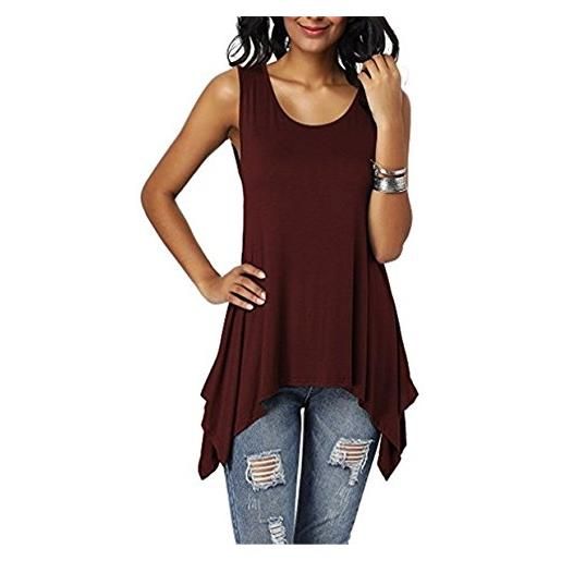 Dreamskull t-shirt da donna a tunica, lunga, basic, senza maniche, asimmetrica, cotone, adatta per l'estate, l'uso quotidiano, stile casual, informale, taglie s-3xl, viola. , xxxl