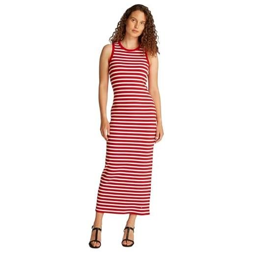 Tommy Hilfiger abito donna midi dress slim fit, multicolore (primary red/ecru stp), s
