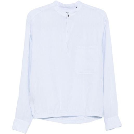 Giorgio Armani camicia in lino con colletto alla coreana - blu