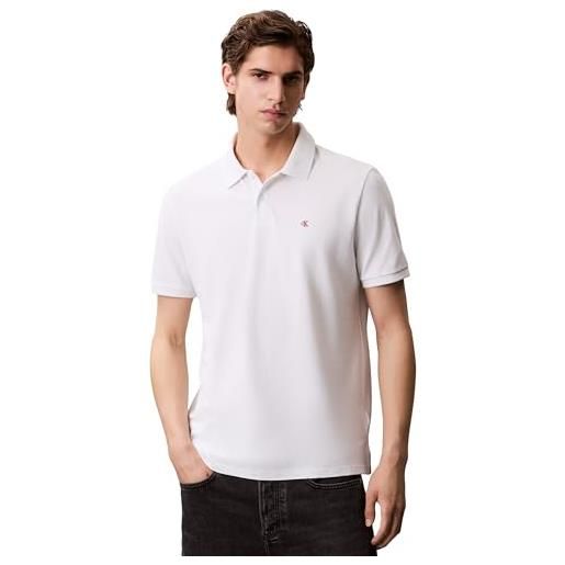 Calvin Klein uomo maglietta polo maniche corte monogram pique in cotone, bianco (blanc de blanc), m