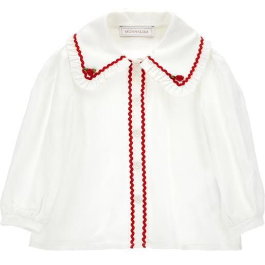 Monnalisa camicia con colletto ricamato e dettagli rossi