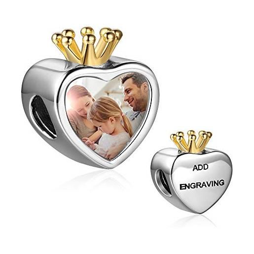 Lam Hub Fong charm foto argento 925 personalizzato foto bead con la tua immagine di memoria europea perline ciondolo con foto fit collana bracciale pandora regalo compleanno natale ricordo del bambino