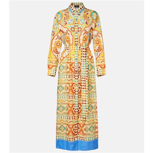 Etro abito midi in cotone e seta con stampa