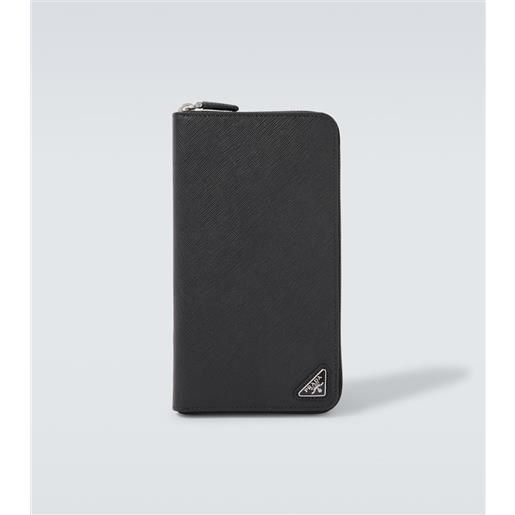 Prada portafoglio in pelle saffiano con logo