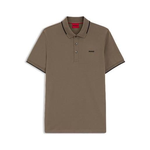 HUGO polo slim fit in cotone elasticizzato con logo stampato, marrone