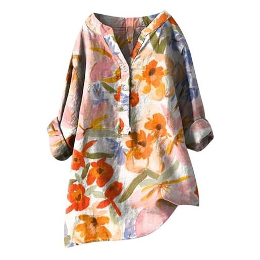 Generic top estivi in lino da donna con grafica a 3/4 in garza increspata 2025 camicie a maniche lunghe oversize vestibilità ampia vestiti in cotone taglie forti scollo a v spring club confortevole autunno