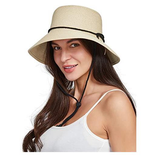 Gisdanchz cappello paglia donna de sole cappelli donna mare estivo tesa larga cappello eleganti con visiera estate upf 50 uv paglia de pescatore, beige