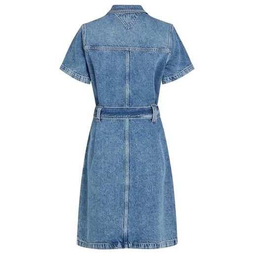 Tommy Hilfiger donna abito in jeans knee belted ali maniche corte, blu (ali), 46