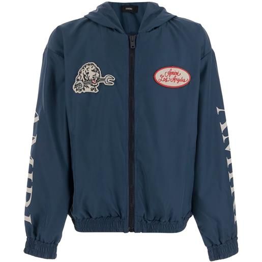 AMIRI KIDS impermeabile con cappuccio e logo - blu