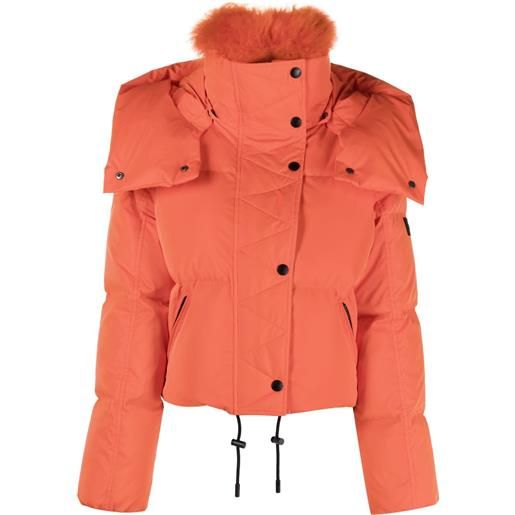 Yves Salomon piumino crop con cappuccio - arancione