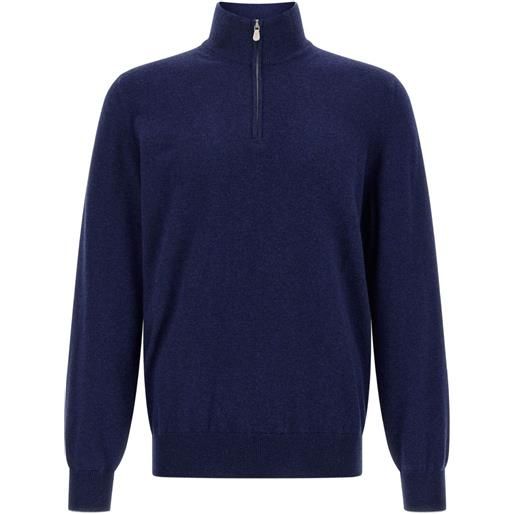 Brunello Cucinelli maglione a collo alto con mezza zip - blu