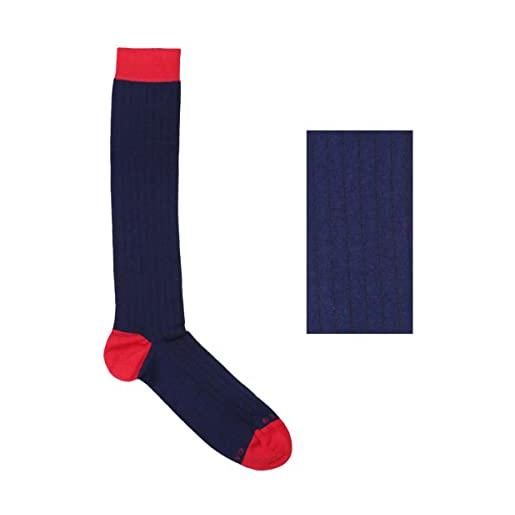Gallo calze lunghe uomo blu tinta unita con contrasti