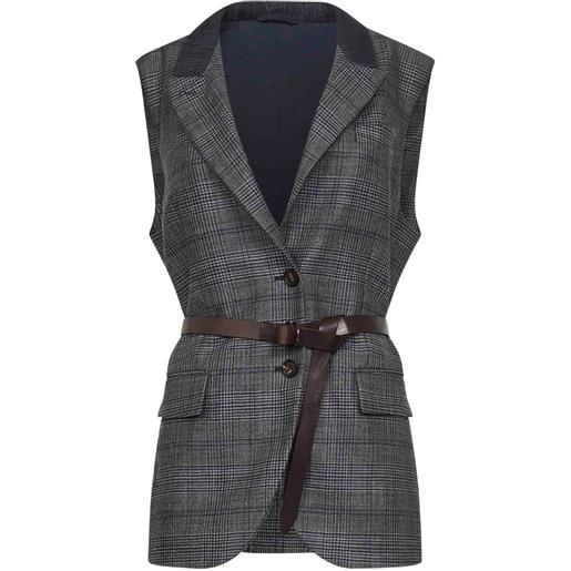 Brunello Cucinelli gilet a quadri con cintura - grigio