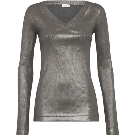 Brunello Cucinelli t-shirt con scollo a v - grigio
