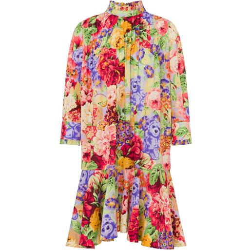 Moschino abito corto a fiori con ruches - rosso