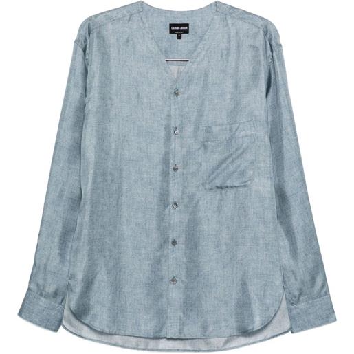 Giorgio Armani camicia con scollo a v - blu