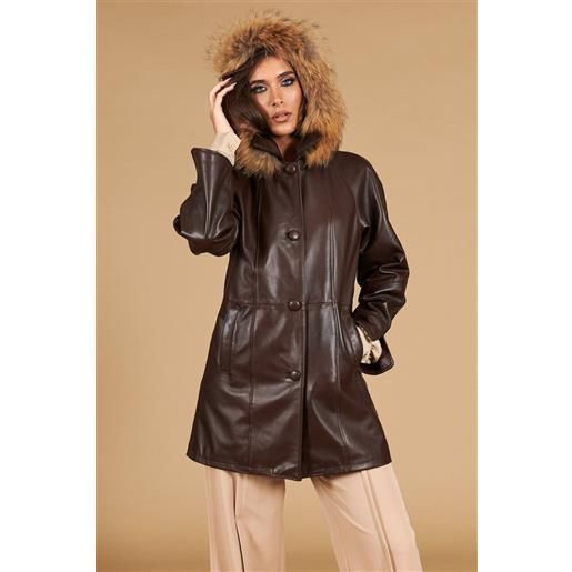 D'Arienzo cappotto in pelle testa di moro con cappuccio pelliccia comfort D'Arienzo