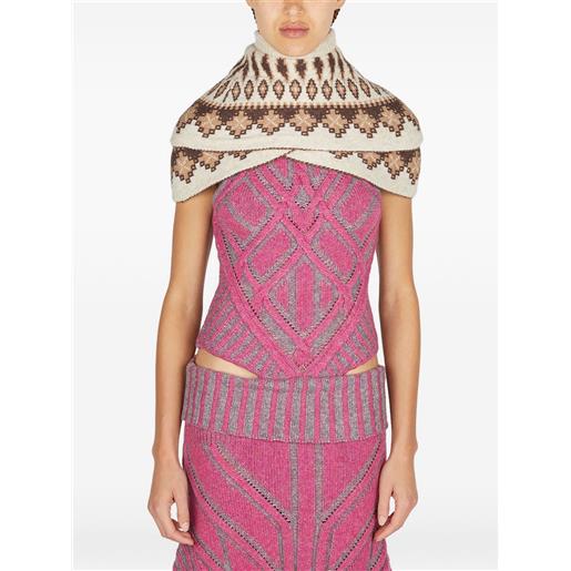 Paolina Russo poncho warrior con motivo fair isle - toni neutri