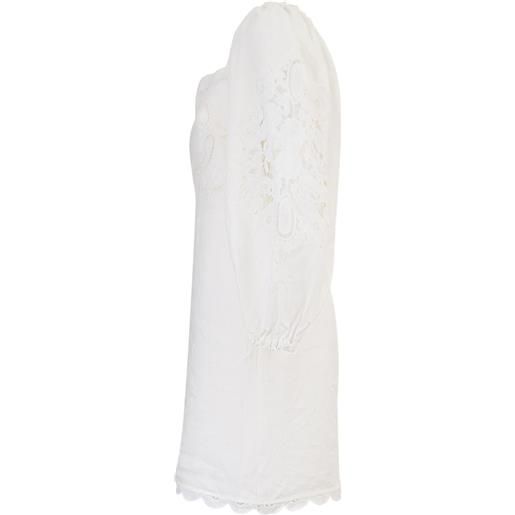 FARM Rio abito corto con ricamo e maniche a palloncino - bianco