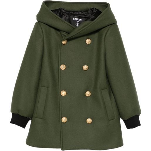 Balmain Kids cappotto doppiopetto in lana con cappuccio - verde