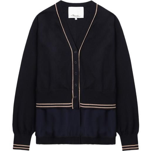 3.1 Phillip Lim cardigan in lana con scollo a v e finiture in chiffon - blu