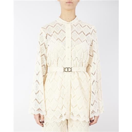 TWIN SET maxi camicia in pizzo macramè