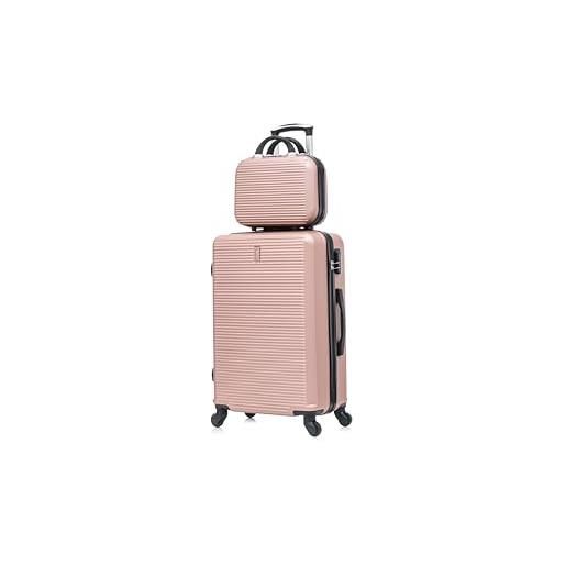 CELIMS - set valigie | valigia media 20 kg rigida oro rosa + beauty case da viaggio 35cm | valigia da stiva 65cm donna | trolley medio 65cm con 4 ruote