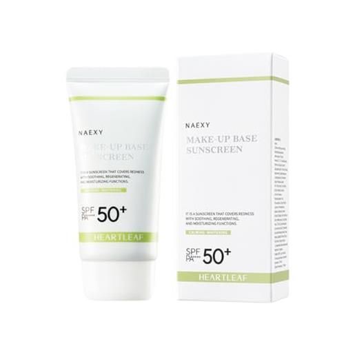 Naexy crema viso solare naexy heartleaf make-up base sunscreen spf50+ pa++++, 70 ml - effetto lenivo e sbiancante - con proprietà antinfiammatorie - idratante - skincare coreana