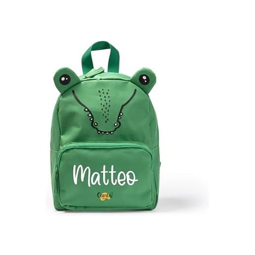 Caribu design zainetto animali bambino bambina personalizzato con nome - zaino piccolo cartella bimbo personalizzabile per scuola asilo elementari materna sport gite viaggi (coccodrillo verde)