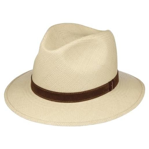 Borsalino cappello panama classic traveller uomo - made in italy da sole paglia estivo con fascia pelle primavera/estate estate - 60 cm natura-marrone