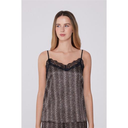 Tezenis canotta con spalline sottili in raso stampato e pizzo donna nero