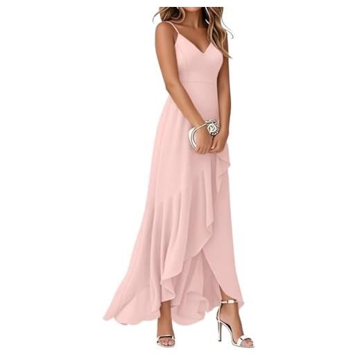 Minetom vestito da cerimonia donna elegante spaghetti maxi vestiti da cocktail vita alta senza manica high low chiffon volant lungo abiti da sera a verde xs