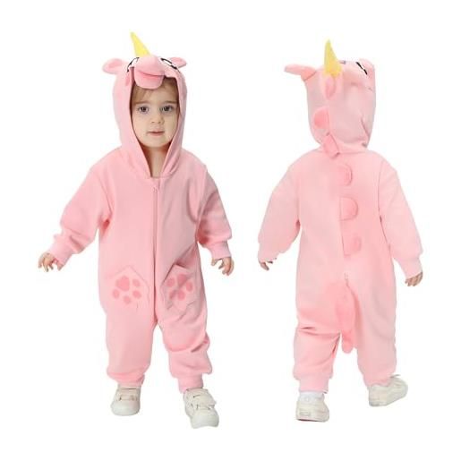 Doladola bambino pagliaccetto, cotone maniche lunghe tutina costumi ragazze ragazzi, abbigliamento per bambini come regalo(unicorno rosa, 12-18 mesi)