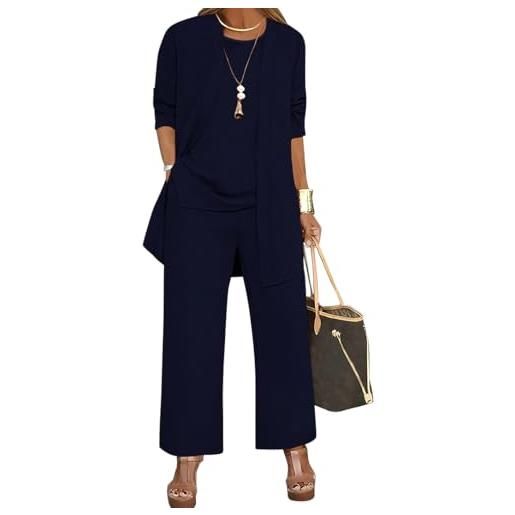 shownicer completo donna elegante tailleur 3 pezzi set completi di pantaloni da cerimonia set taglia grande abbigliamento per business e matrimoni a blu scuro xxl