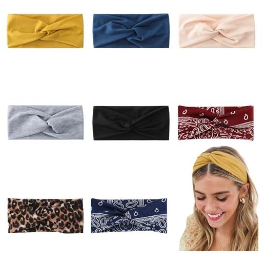 5 Fasce Larghe Elastiche Per Capelli Donna - Multiuso Stile Boho - Motivo Leopardato Grigio - Per Yoga, Sport E Look Quotidiano - 4