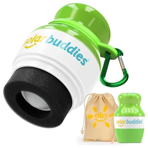 Solar Buddies bag bundle & carabina clip - full green - refillable roll on sponge sunscreen, suncream & lotion applicator for kids, adults & families - holds 3.4fl oz, perfect size for travel