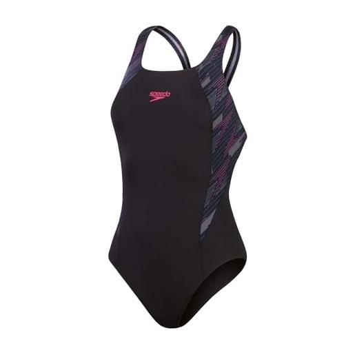 Speedo hyperboom splice muscleback swimsuit | classic design | quick drying | training | fitness | chlorine resistant costume da bagno, black/electric pink/usa charcoal, 46 it donna