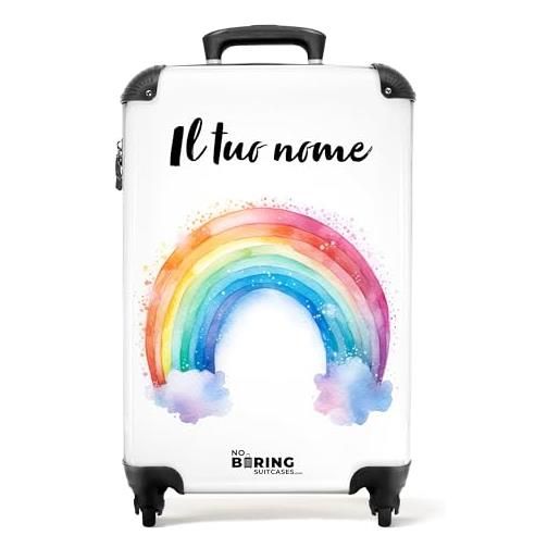 NoBoringSuitcases.com valigia bambini, trolley bambina, valigia per bambini, valigia bambina da viaggio, trolley a mano bambini, valigie, valigia personalizzabile, 55x40x20 cm (arcobaleno - bianco)