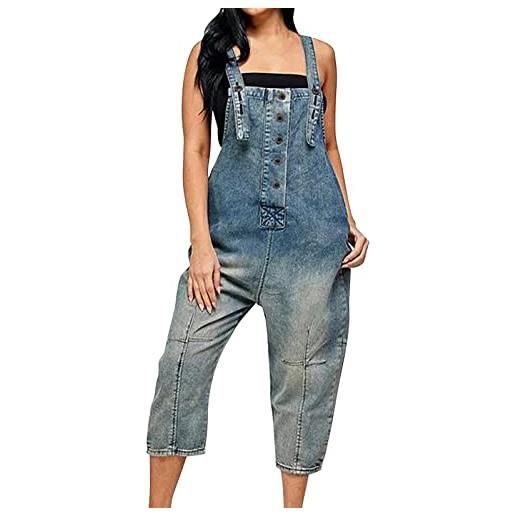 Generico salopette jeans donna morbida overall gamba larga tuta intera comode casual elegante jumpsuit leggera senza maniche vintage salopette premaman con tasche playsuit oversize pantaloni in denim