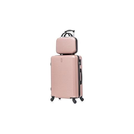 CELIMS - set valigie | valigia grande 23 kg rigida oro rosa + beauty case da viaggio 35cm | valigia da stiva 75cm donna | trolley grande 75cm con 4 ruote