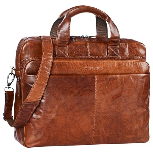 STILORD 'verus' borsa lavoro uomo in pelle portadocumenti in cuoio borsa porta computer 14' borsa ventiquattrore per ufficio grande vintage, colore: brandy - marrone