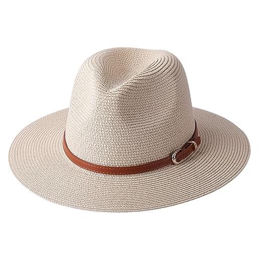 Generic cappello di paglia morbido panama naturale estivo donna/uomo a tesa larga da spiaggia cappello fedora, beige02, l
