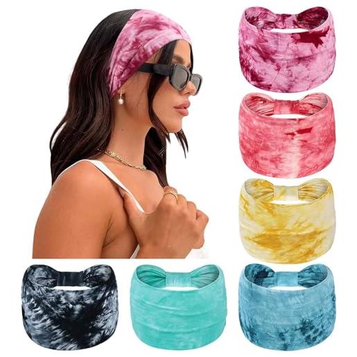 Loiluliy fasce larghe da donna annodate per capelli da donna, bandana elastica per capelli, antiscivolo, fasce per capelli tie dye, accessori per capelli bohémien, per allenamento e yoga, confezione