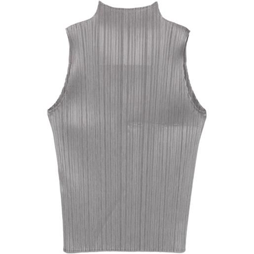 Pleats Please Issey Miyake top smanicato basics plissettato - grigio