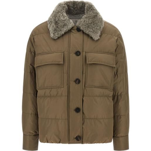 Brunello Cucinelli cappotto imbottito con colletto in shearling - toni neutri