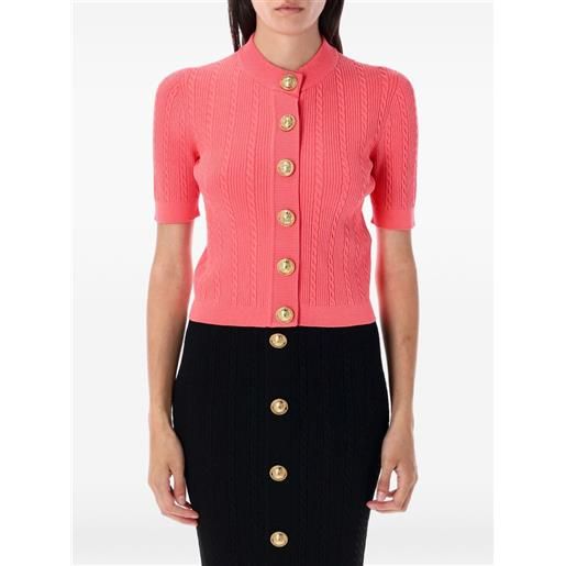 Balmain cardigan in maglia a trecce con bottoni - rosa
